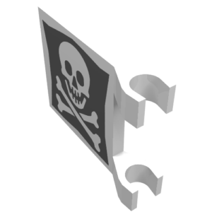 2335p30 - Flag 2 x 2 Square with Rounded Skull and Crossbones on Black Background Pattern on Both Sides (Jolly Roger)