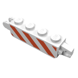 30387p02 - Hinge Brick 1 x 4 Locking, 9 Teeth with Red and White Danger Stripes Pattern on Both Sides