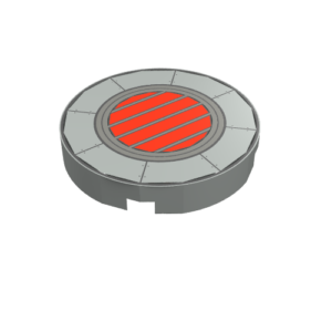 4150ps1 - Tile, Round 2 x 2 with Yellow and Black Vent Lines in Red Circle and Plates with Rivets Pattern (SW Podracer)